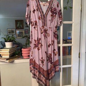 Maurices Asymmetrical Floral Dress in Pink and Burgundy